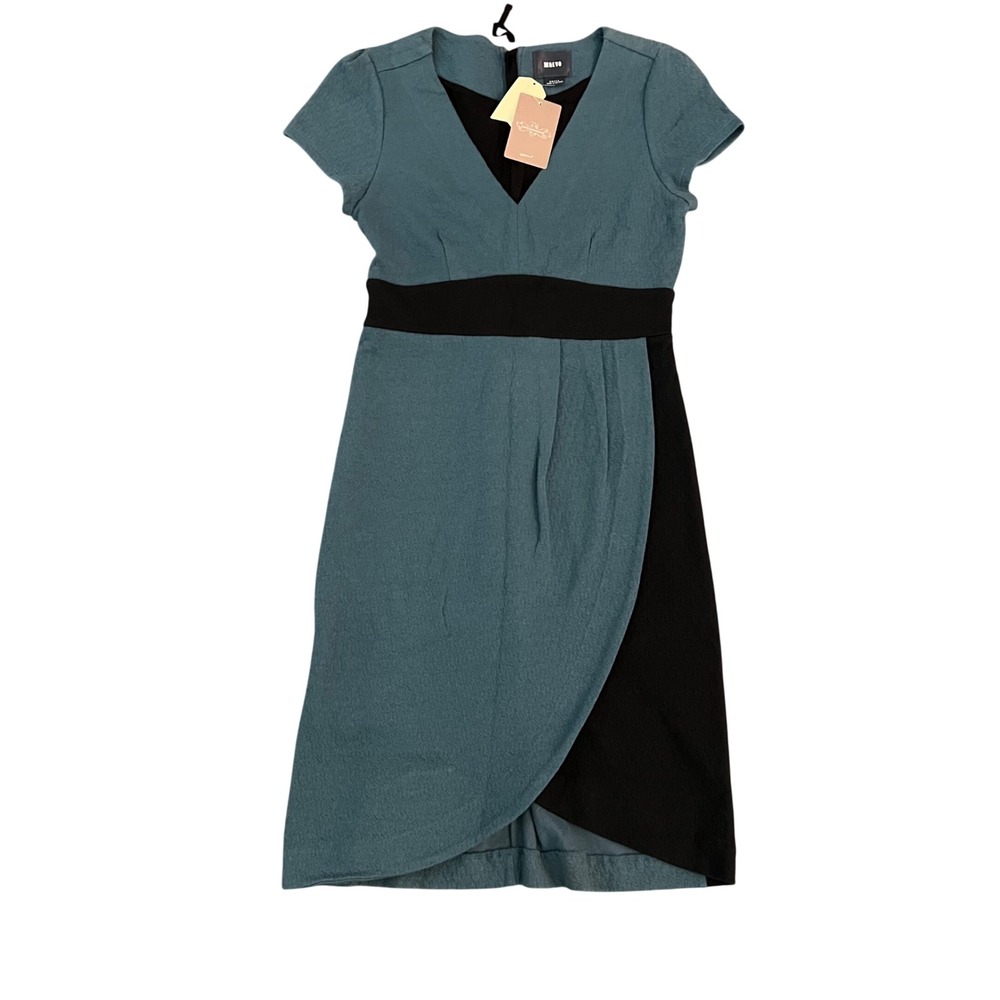 Maeve Anthropologie Teal Black Colorblock V-Neck Faux Wrap Sheath Dress Small